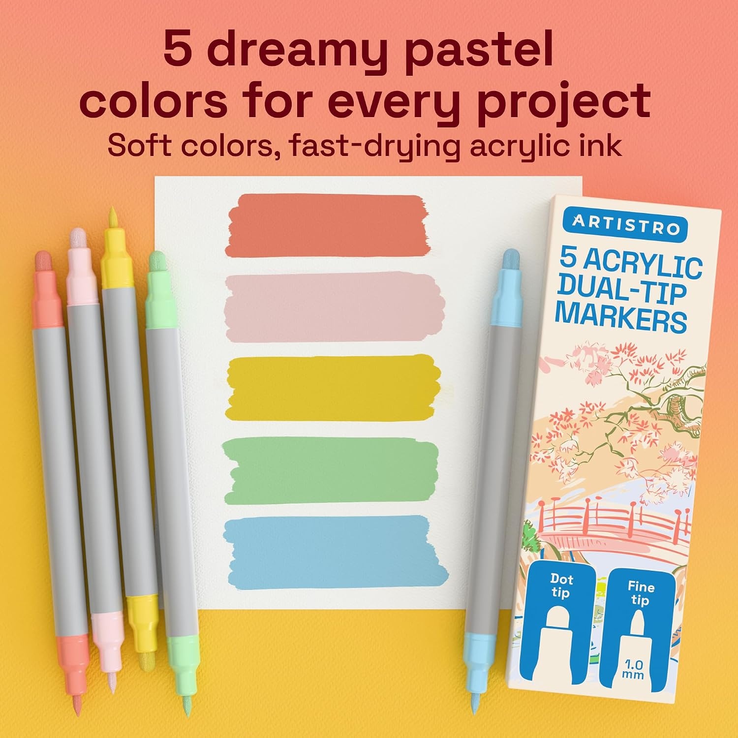 image:imageARTISTRO Black DualTip Acrylic Paint Marker Pens Set of 5Pastel
