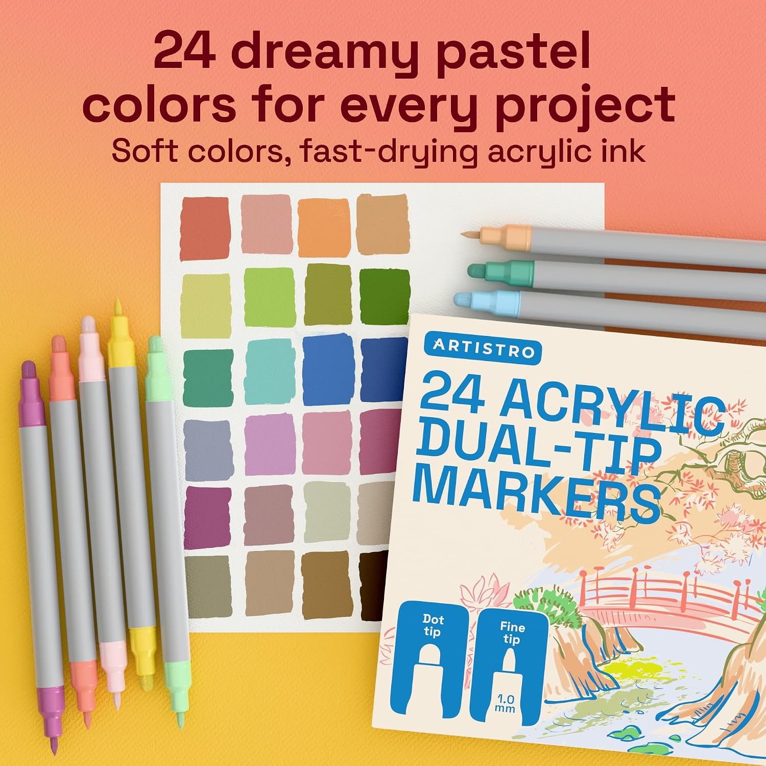 image:imageARTISTRO Black DualTip Acrylic Paint Marker Pens Set of 5Pastel