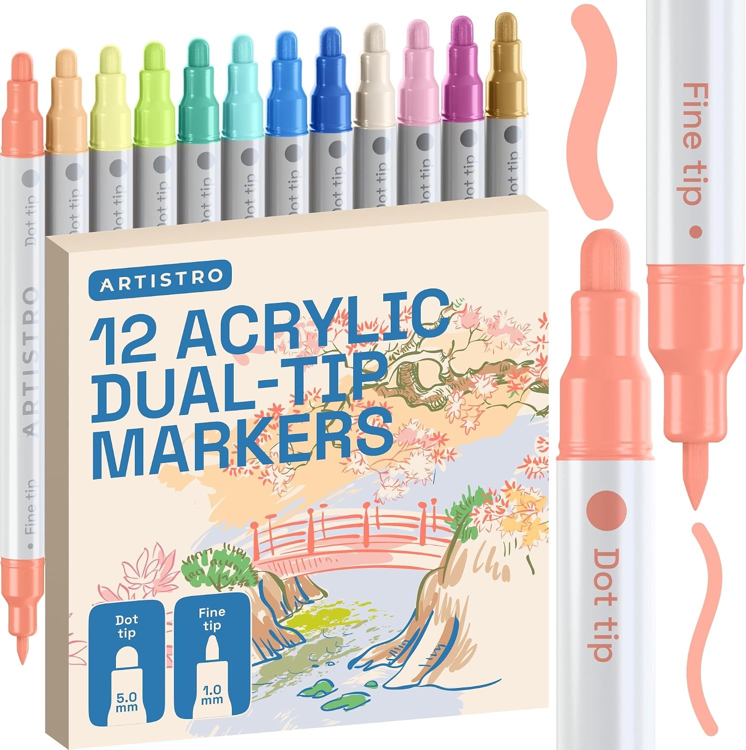 image:imageARTISTRO Black DualTip Acrylic Paint Marker Pens Set of 5Pastel