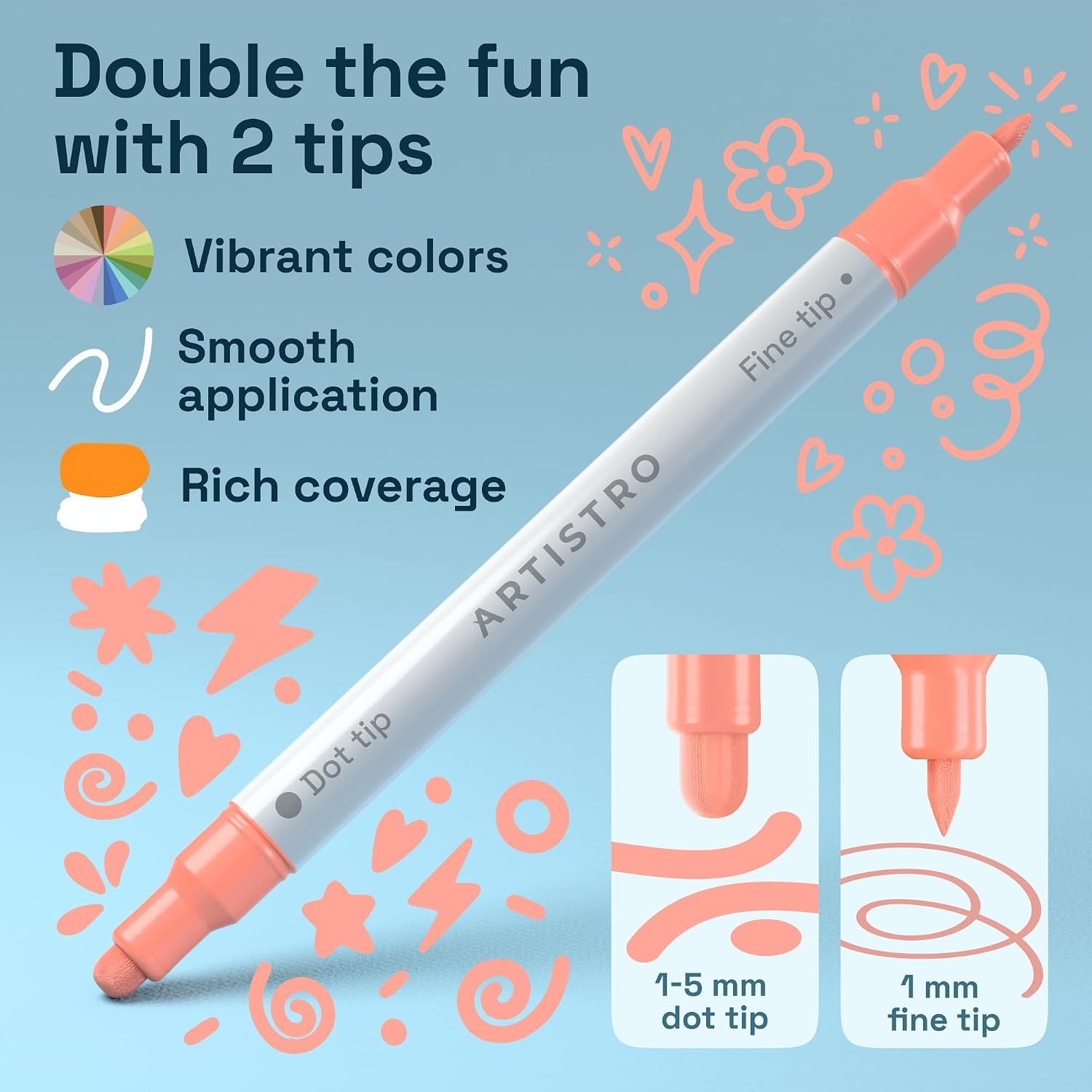image:imageARTISTRO Black DualTip Acrylic Paint Marker Pens Set of 5Pastel