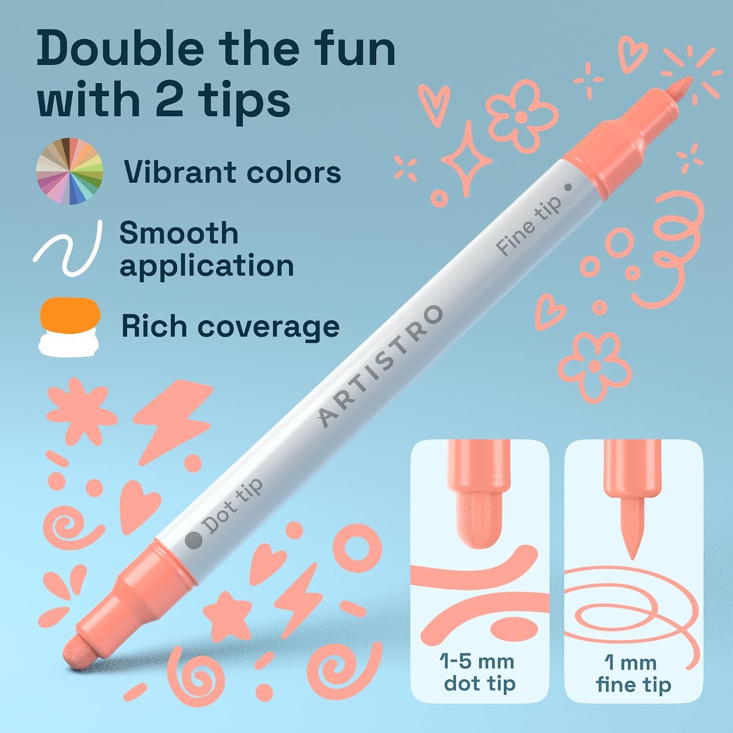 image:imageARTISTRO Black DualTip Acrylic Paint Marker Pens Set of 5Pastel