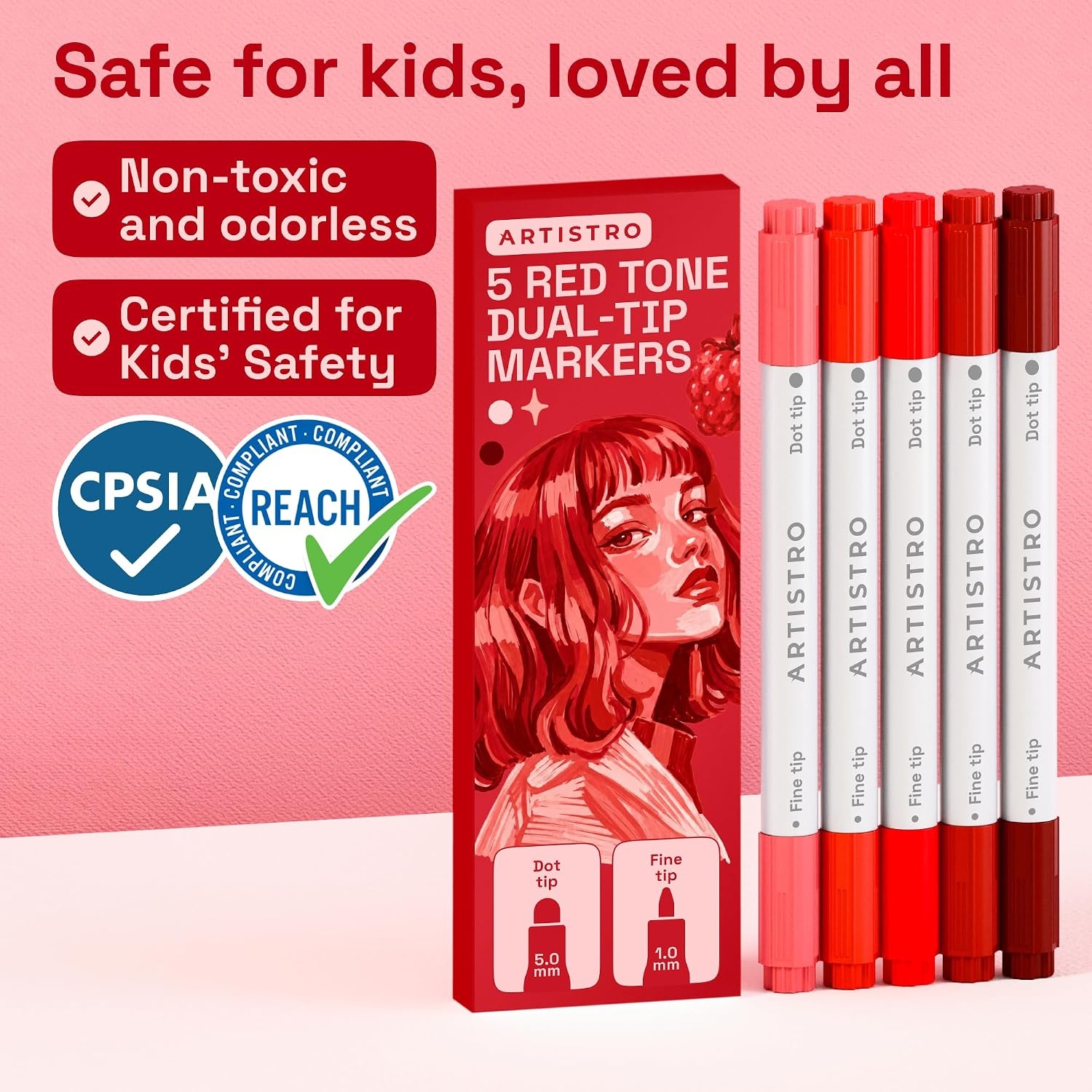 image:imageARTISTRO Black DualTip Acrylic Paint Marker Pens Set of 5Red