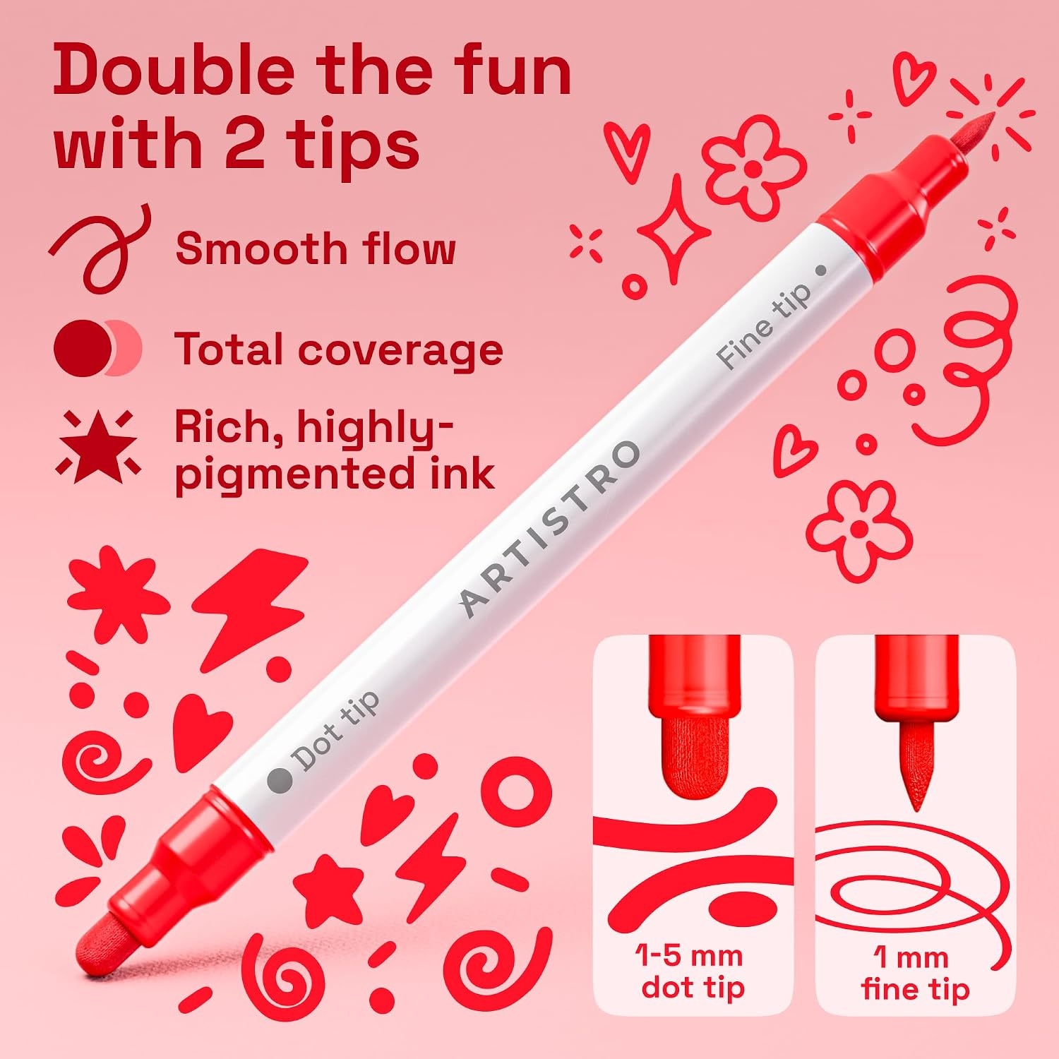 image:imageARTISTRO Black DualTip Acrylic Paint Marker Pens Set of 5Red