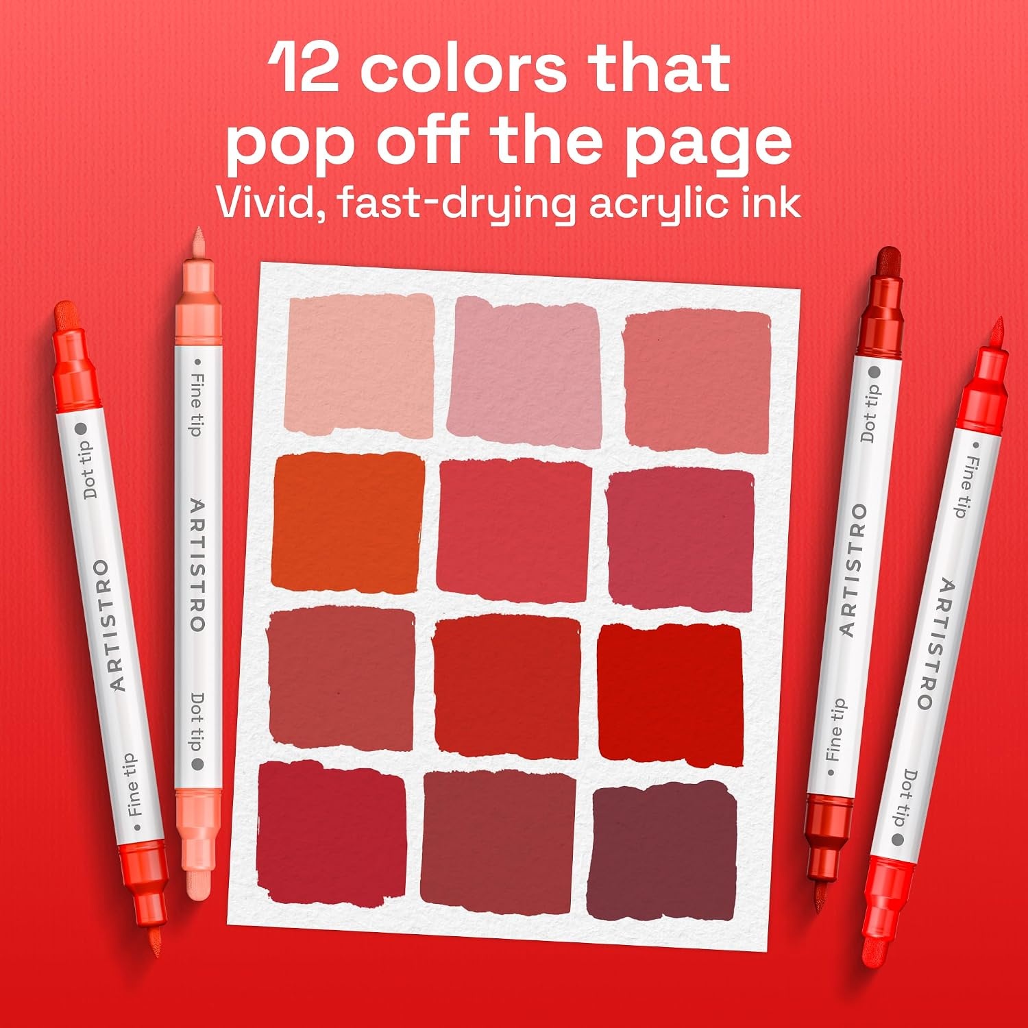 image:imageARTISTRO Black DualTip Acrylic Paint Marker Pens Set of 5Red Tones