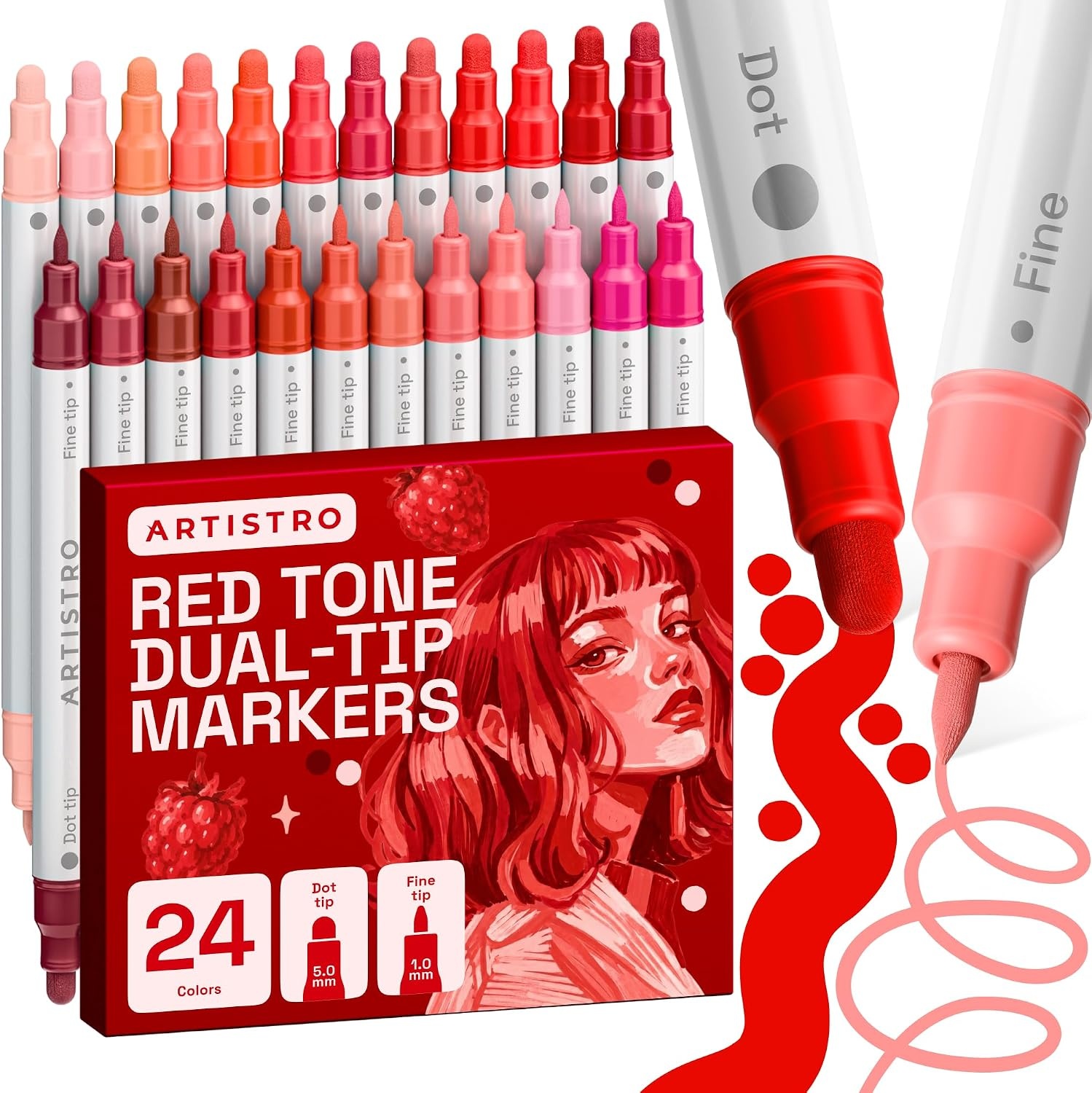 image:imageARTISTRO Black DualTip Acrylic Paint Marker Pens Set of 5Red Tones