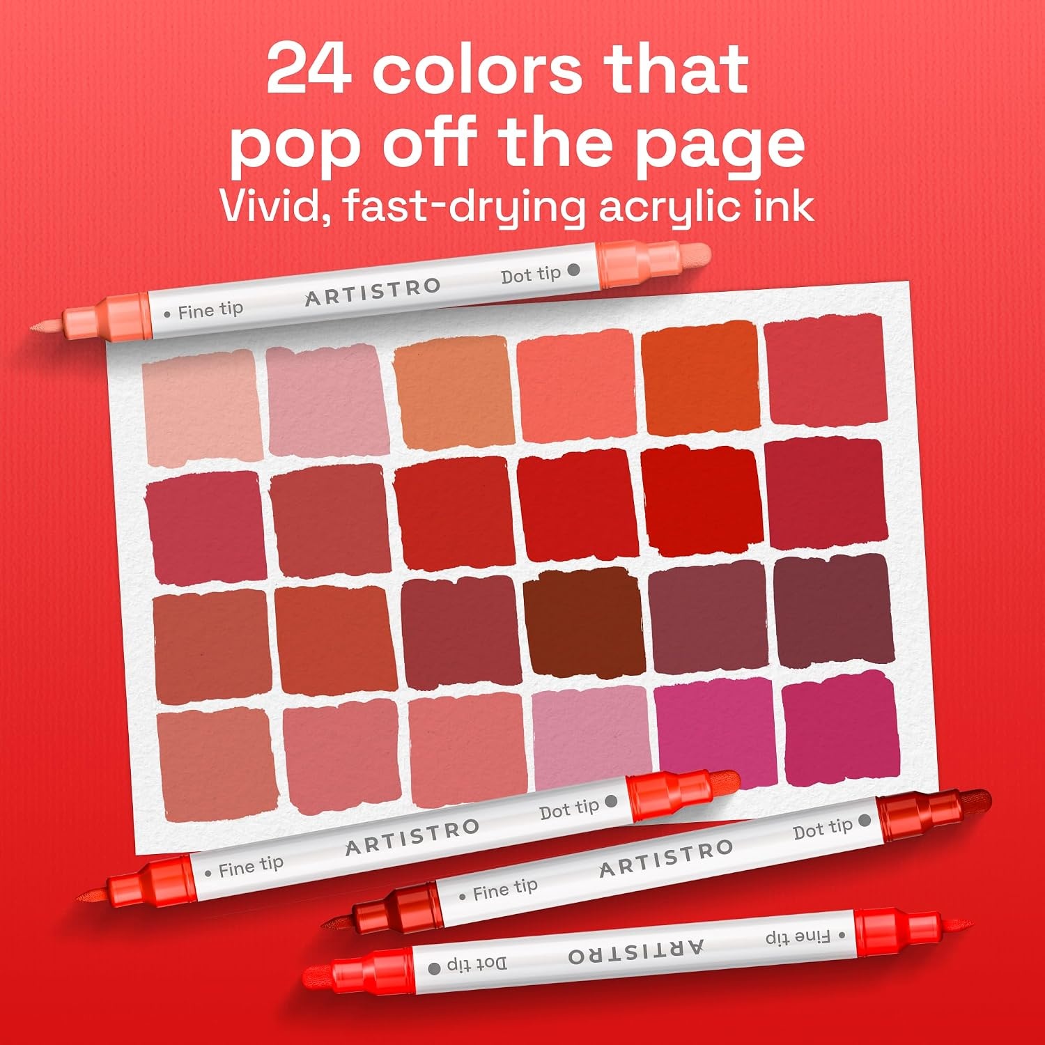 image:imageARTISTRO Black DualTip Acrylic Paint Marker Pens Set of 5Red Tones