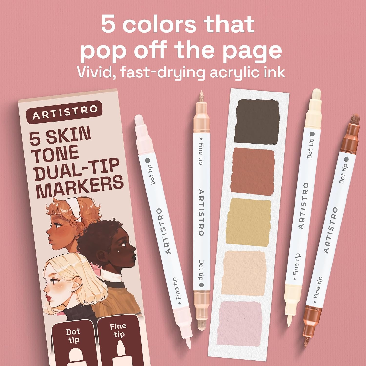 image:imageARTISTRO Black DualTip Acrylic Paint Marker Pens Set of 5Skin Tones