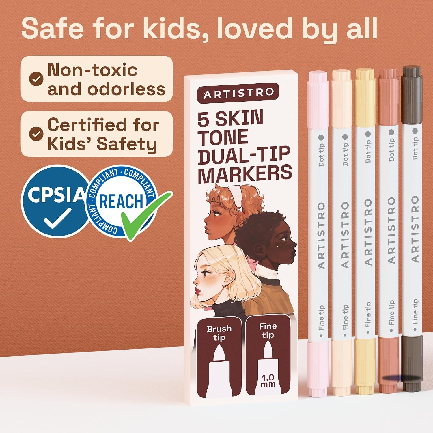 image:imageARTISTRO Black DualTip Acrylic Paint Marker Pens Set of 5Skin Tones