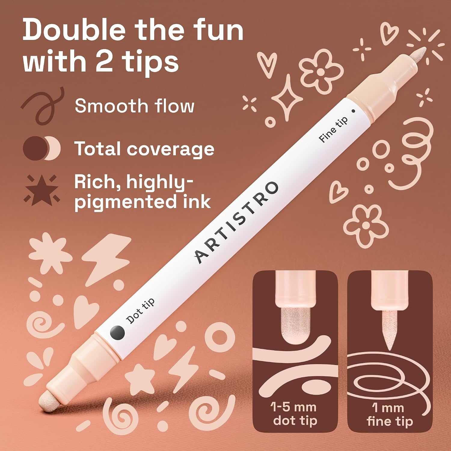 image:imageARTISTRO Black DualTip Acrylic Paint Marker Pens Set of 5Skin Tones