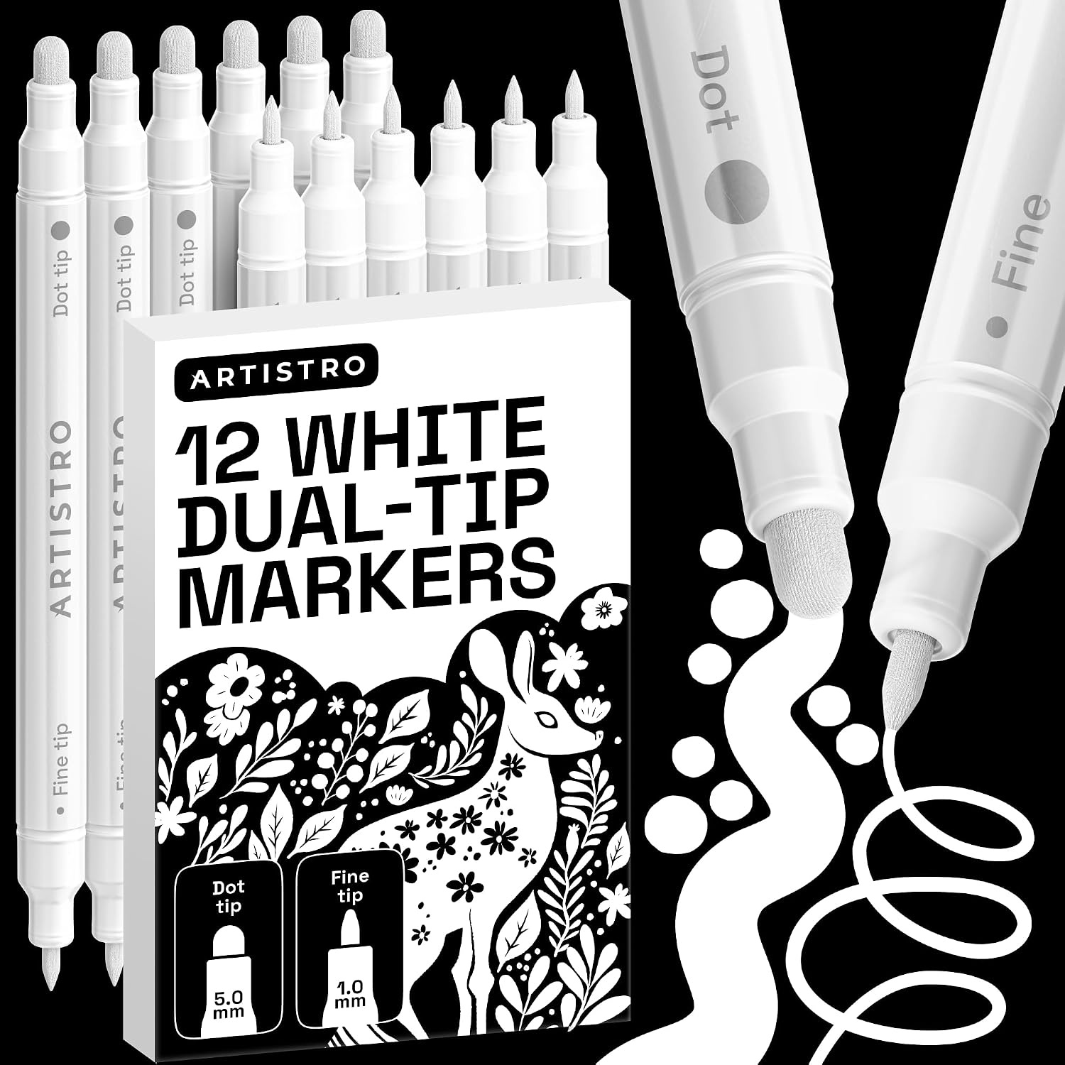 image:imageARTISTRO Black DualTip Acrylic Paint Marker Pens Set of 5White