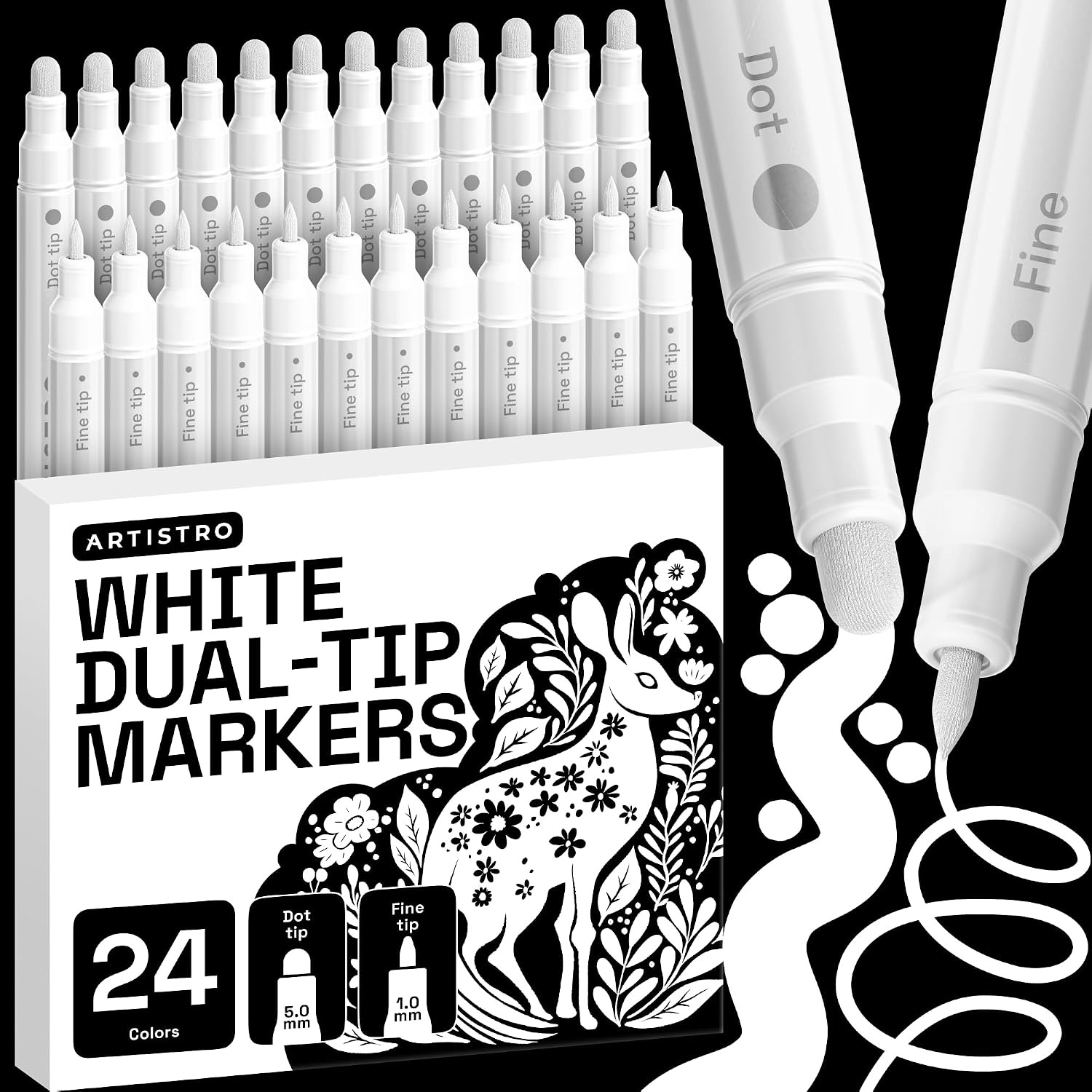 image:imageARTISTRO Black DualTip Acrylic Paint Marker Pens Set of 5White