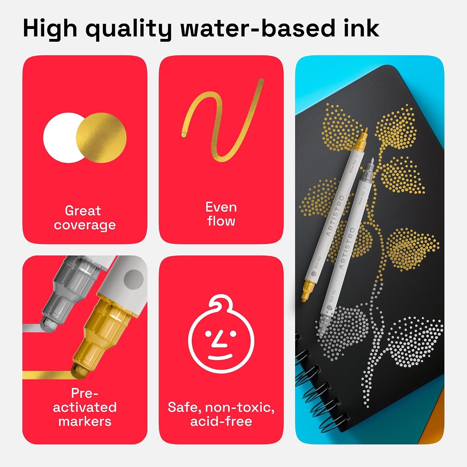 image:imageARTISTRO Black DualTip Acrylic Paint Pens Set of 2SilverGold