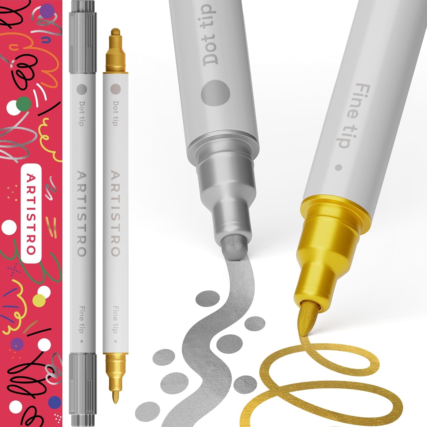 image:imageARTISTRO Black DualTip Acrylic Paint Pens Set of 2SilverGold