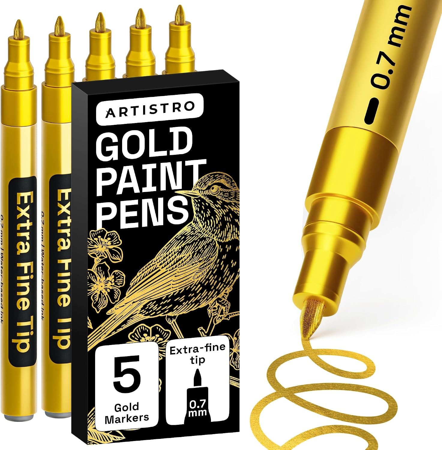 image:imageARTISTRO Black Paint Pens Jumbo Tips Set of 5Gold
