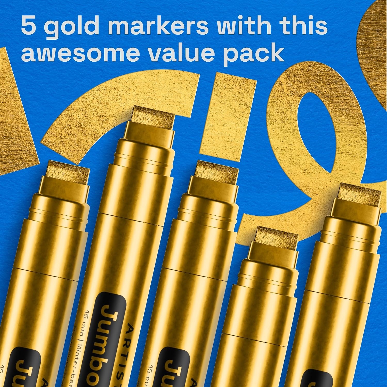 image:imageARTISTRO Black Paint Pens Jumbo Tips Set of 5Gold