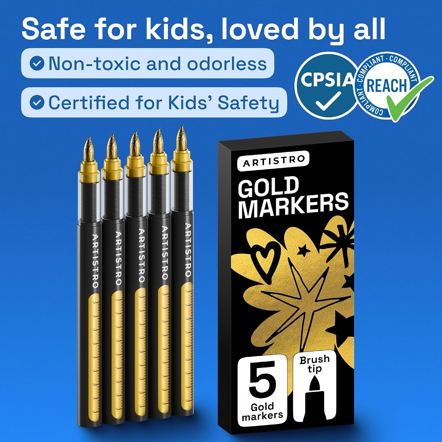 image:imageARTISTRO Black Paint Pens Jumbo Tips Set of 5Gold