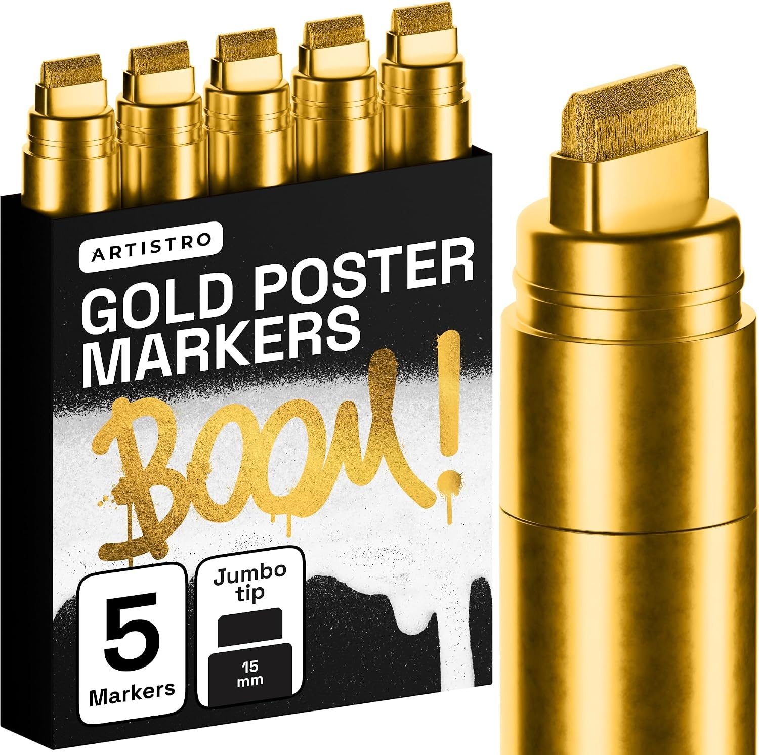image:imageARTISTRO Black Paint Pens Jumbo Tips Set of 5Gold