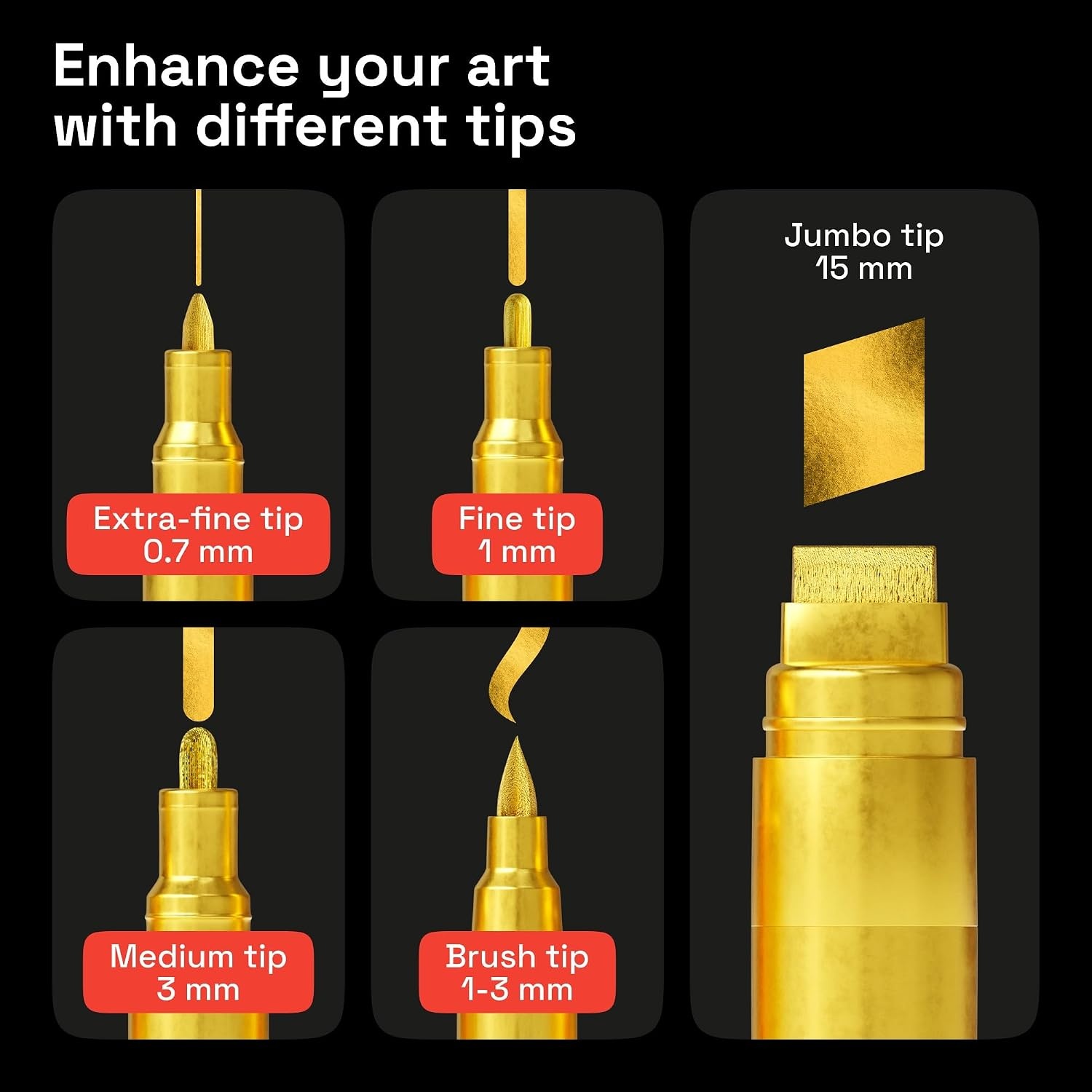 image:imageARTISTRO Black Paint Pens Jumbo Tips Set of 5Gold