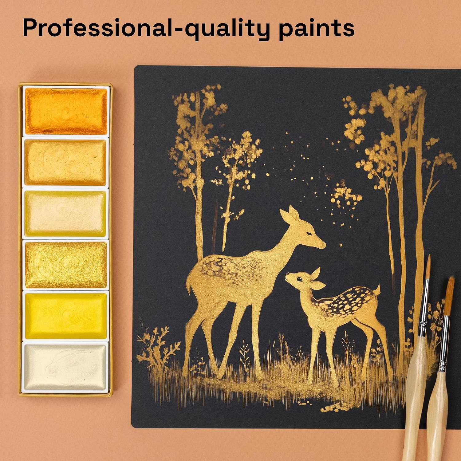image:imageARTISTRO Professional Watercolor Paint Set for Adults 48 PigmentRich Colors XL Pans ASTMI Lightfastness High Tinting Strength Watercolor Set for Professionals made by professionals6 Gold Colors