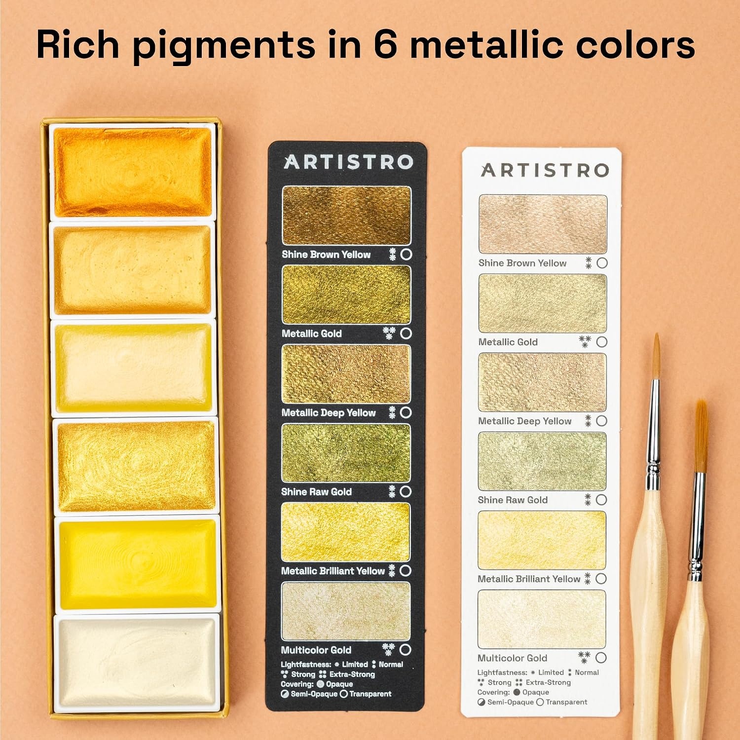 image:imageARTISTRO Professional Watercolor Paint Set for Adults 48 PigmentRich Colors XL Pans ASTMI Lightfastness High Tinting Strength Watercolor Set for Professionals made by professionals6 Gold Colors