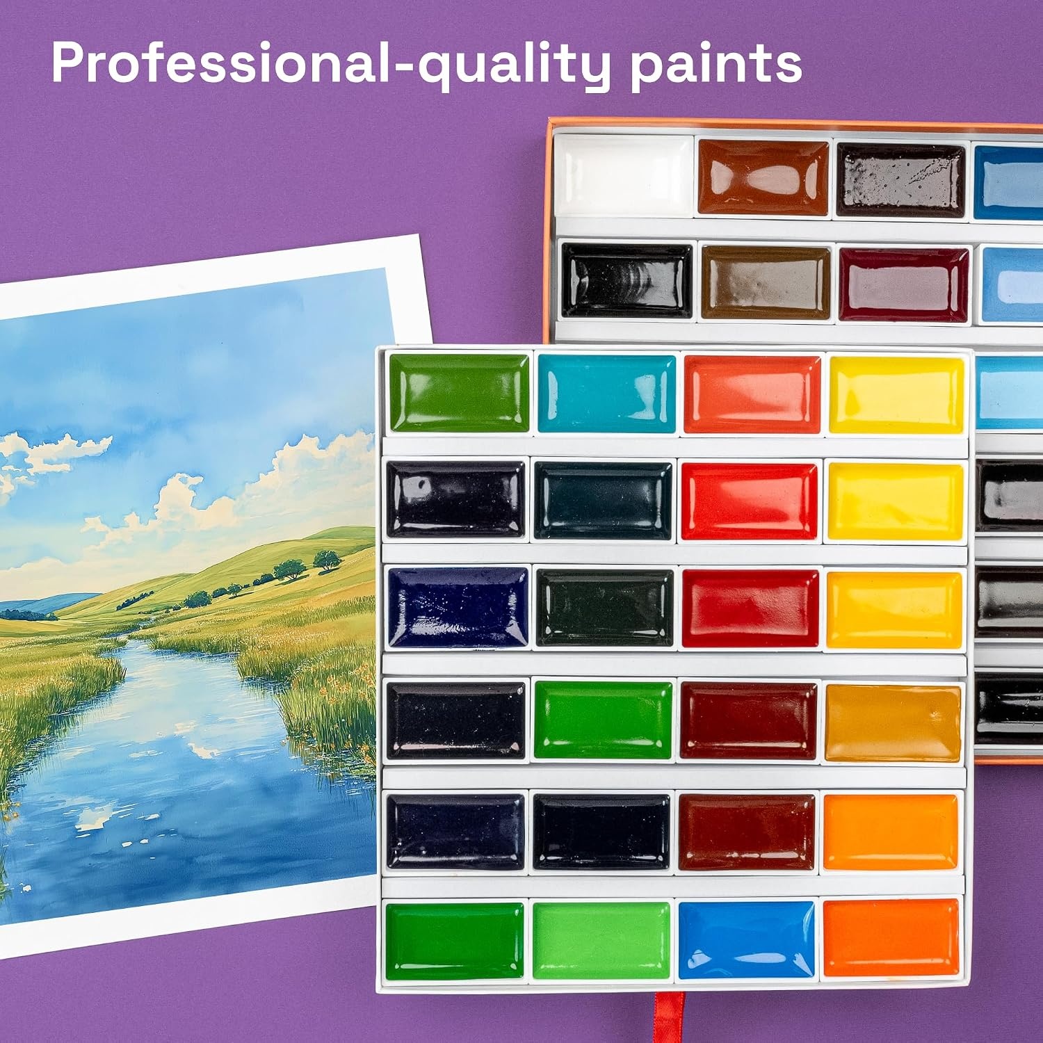 image:imageARTISTRO Professional Watercolor Paint Set for Adults 48 PigmentRich Colors XL Pans ASTMI Lightfastness High Tinting Strength Watercolor Set for Professionals made by professionals48 Multicolors