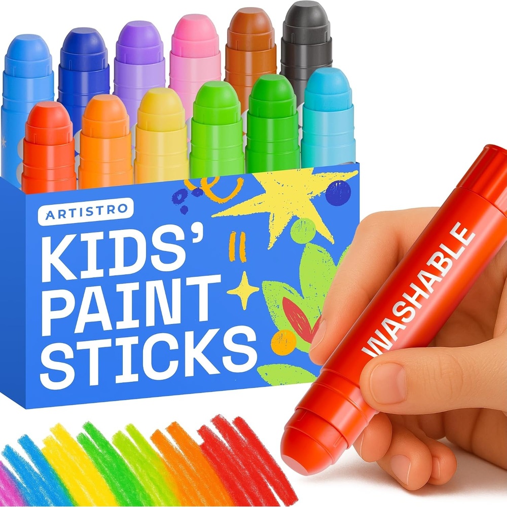 image:imageARTISTRO 100 Washable Tempera Paint Sticks for Kids 12 Nontoxic Paint Markers for Kids Color Sticks with Twist Design12 Colors