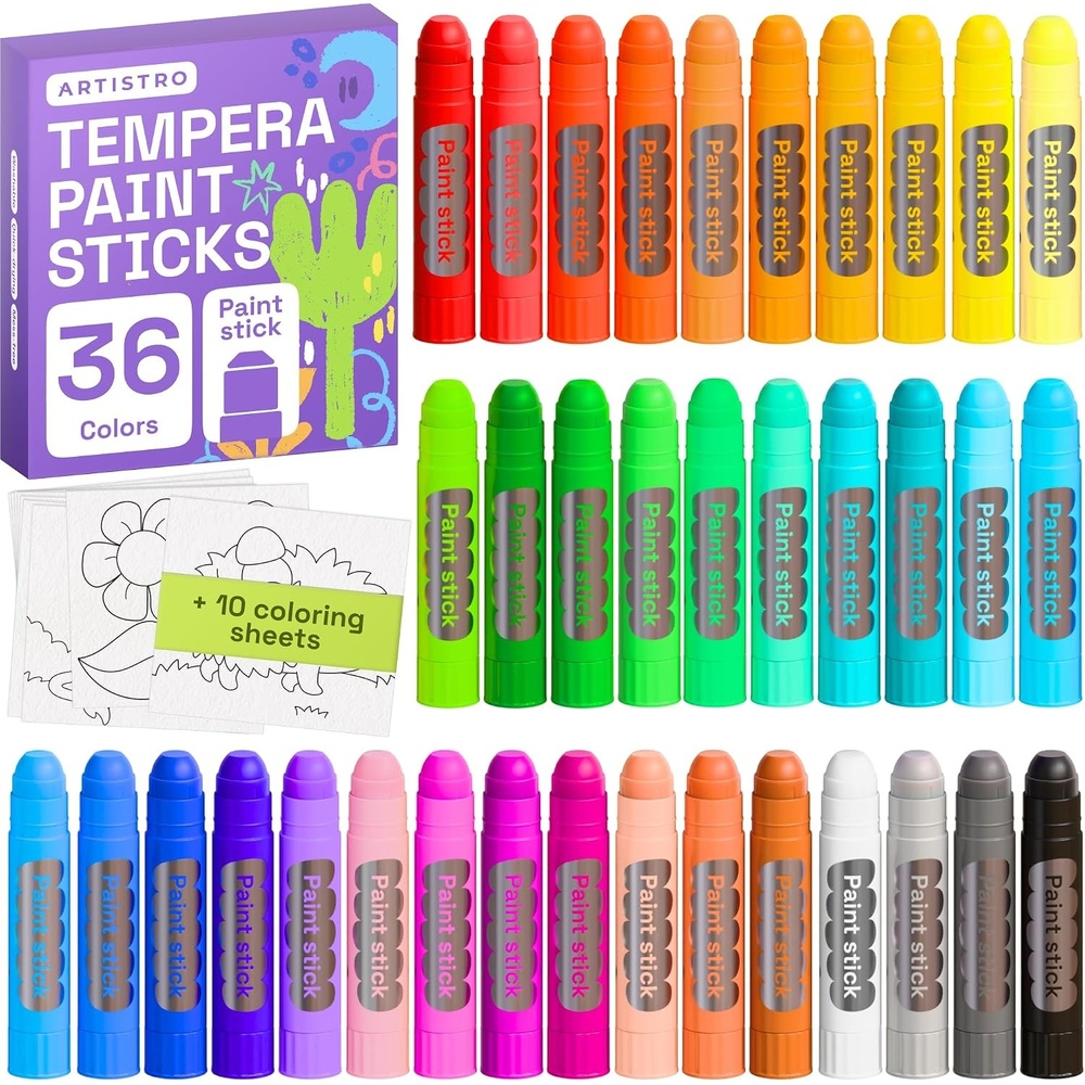 image:imageARTISTRO 100 Washable Tempera Paint Sticks for Kids  12 Nontoxic Paint Markers for Kids  Color Sticks with Twist Design36 Colors