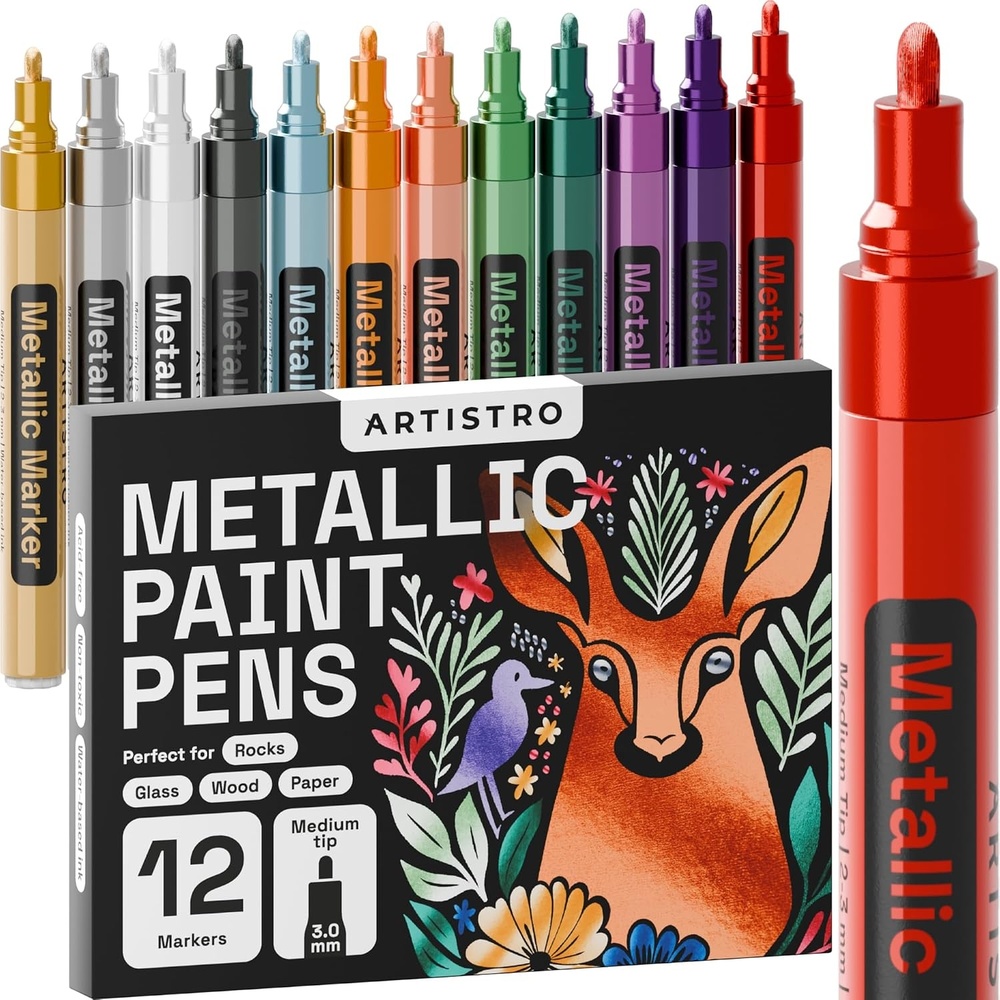 image:imageARTISTRO 12 Glitter Paint Pens for Glass Marking ExtraFine TipMetallic