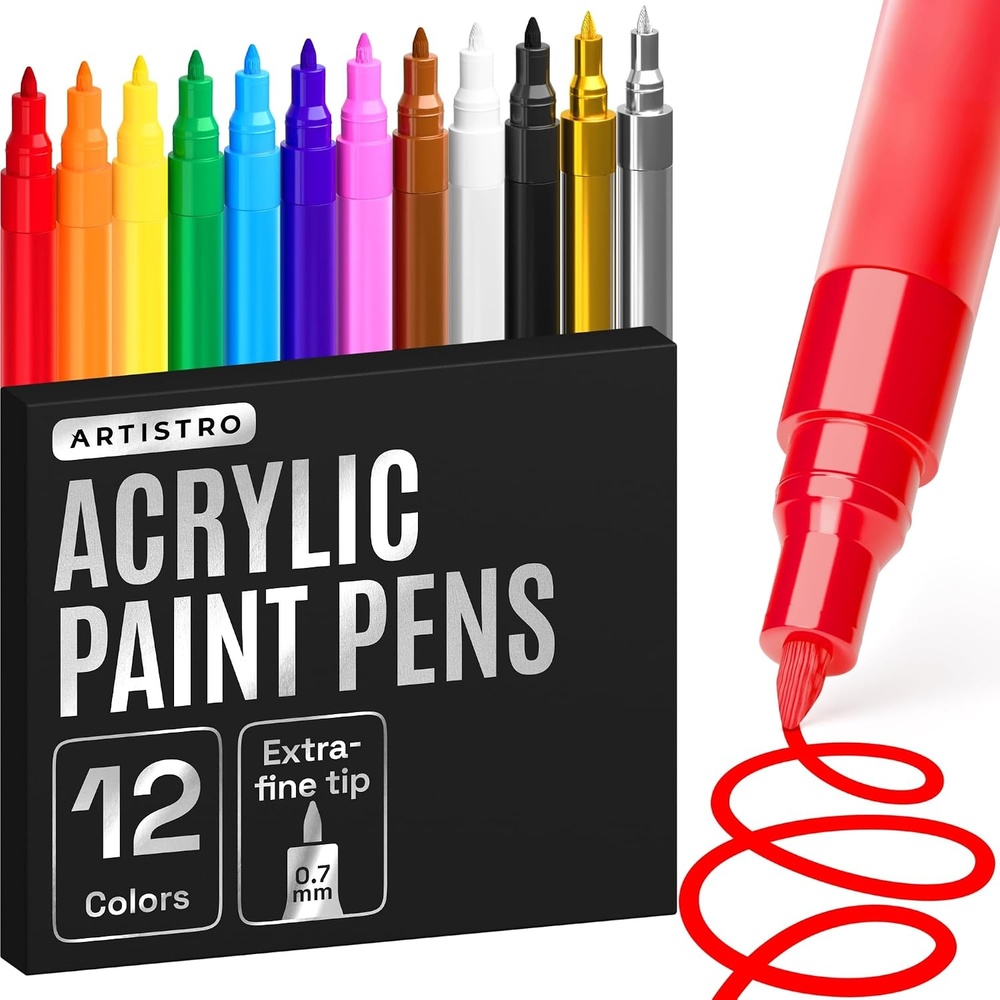 image:imageARTISTRO 12 Glitter Paint Pens for Glass Marking ExtraFine TipMulticolor