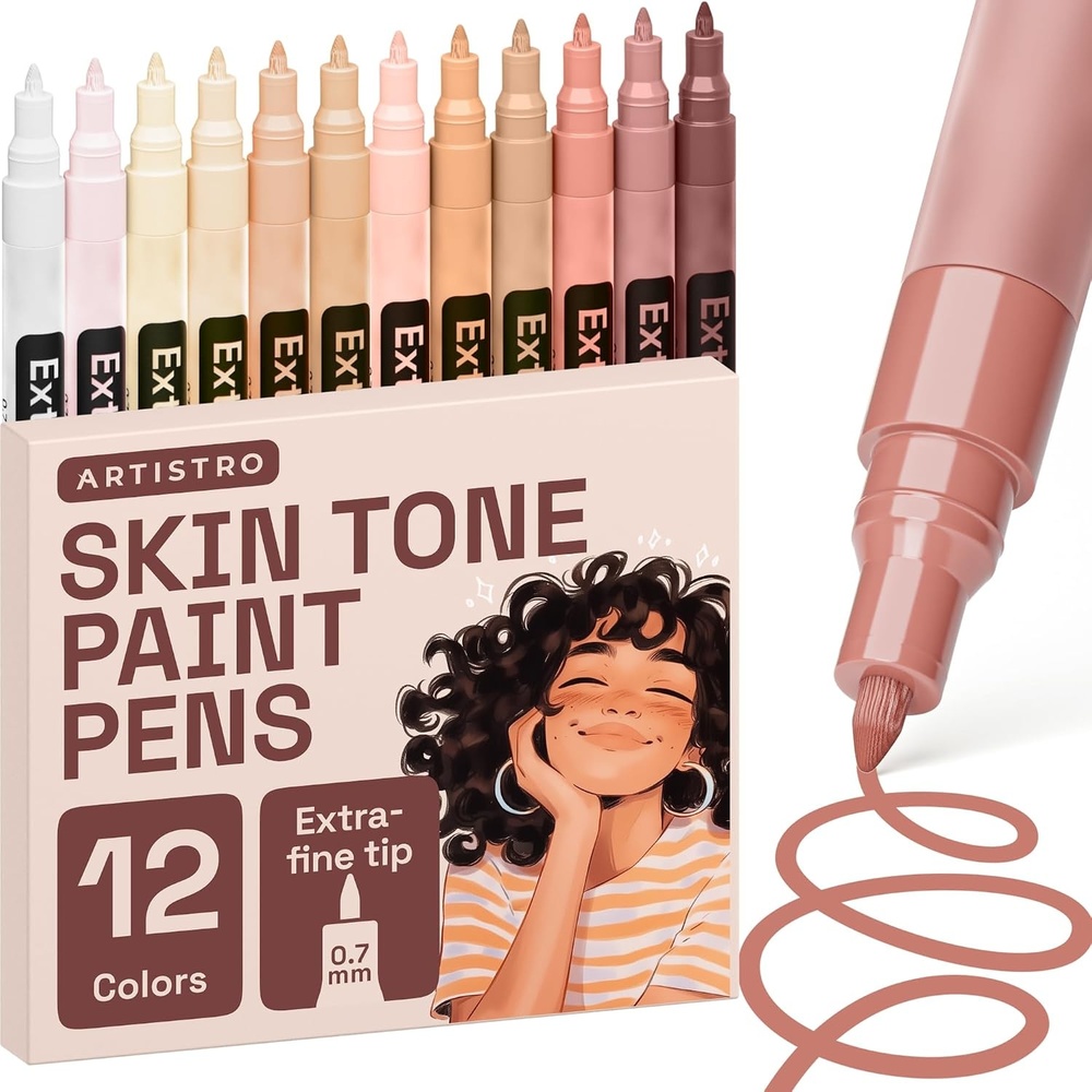 image:imageARTISTRO 12 Glitter Paint Pens for Glass Marking ExtraFine TipSkin Tone