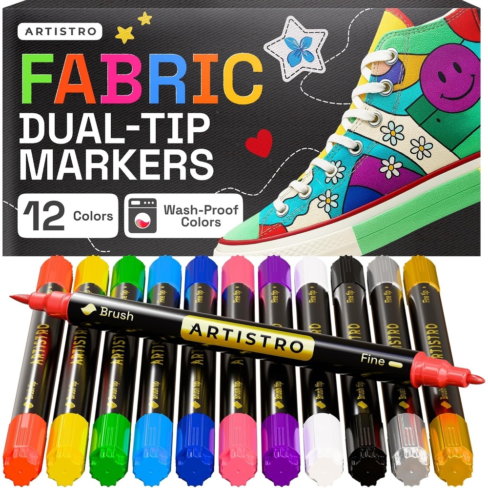 image:imageARTISTRO 24 DualTip Fabric Markers Decorating Kit Permanent for ClothesMulticolor
