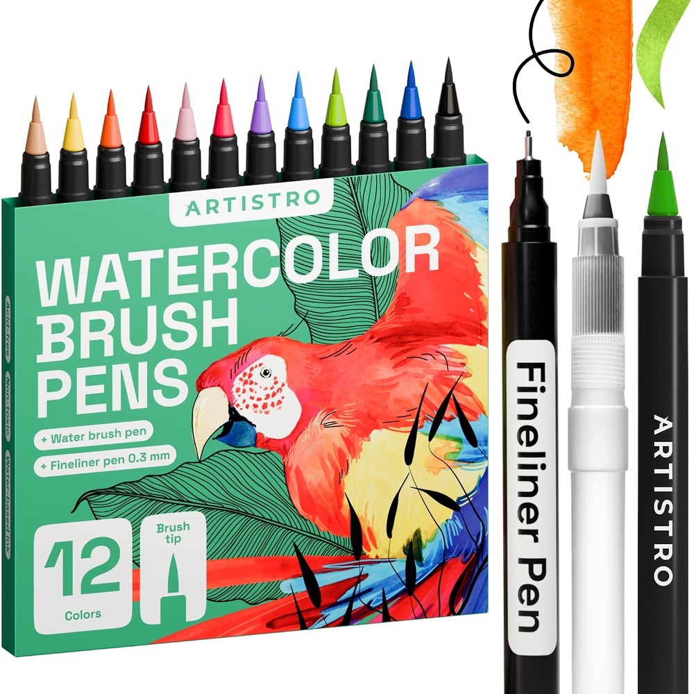 image:imageARTISTRO 24 Watercolor Markers with Flexible Paint Brush Pens for Pros amp Beginners  Consistent Smooth Bright Washable NonToxic Ideal for Coloring Calligraphy amp Manga12