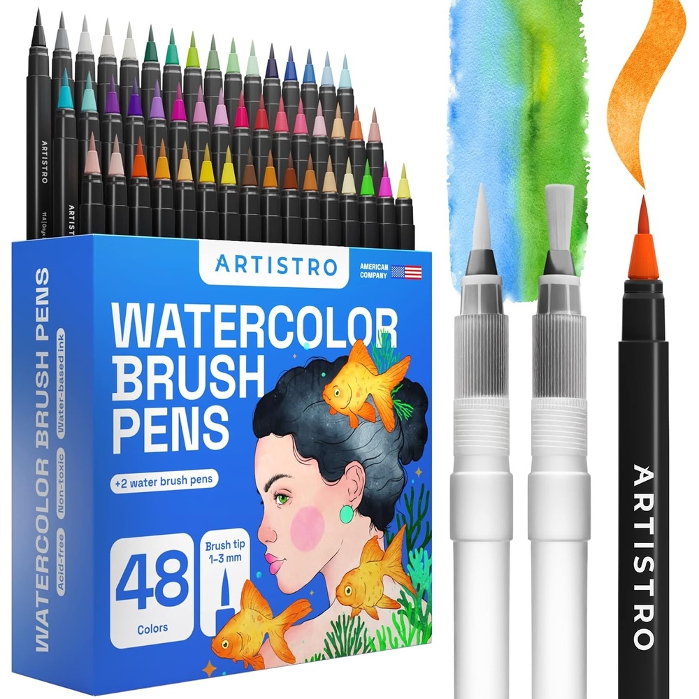 image:imageARTISTRO 24 Watercolor Markers with Flexible Paint Brush Pens for Pros amp Beginners  Consistent Smooth Bright Washable NonToxic Ideal for Coloring Calligraphy amp Manga48