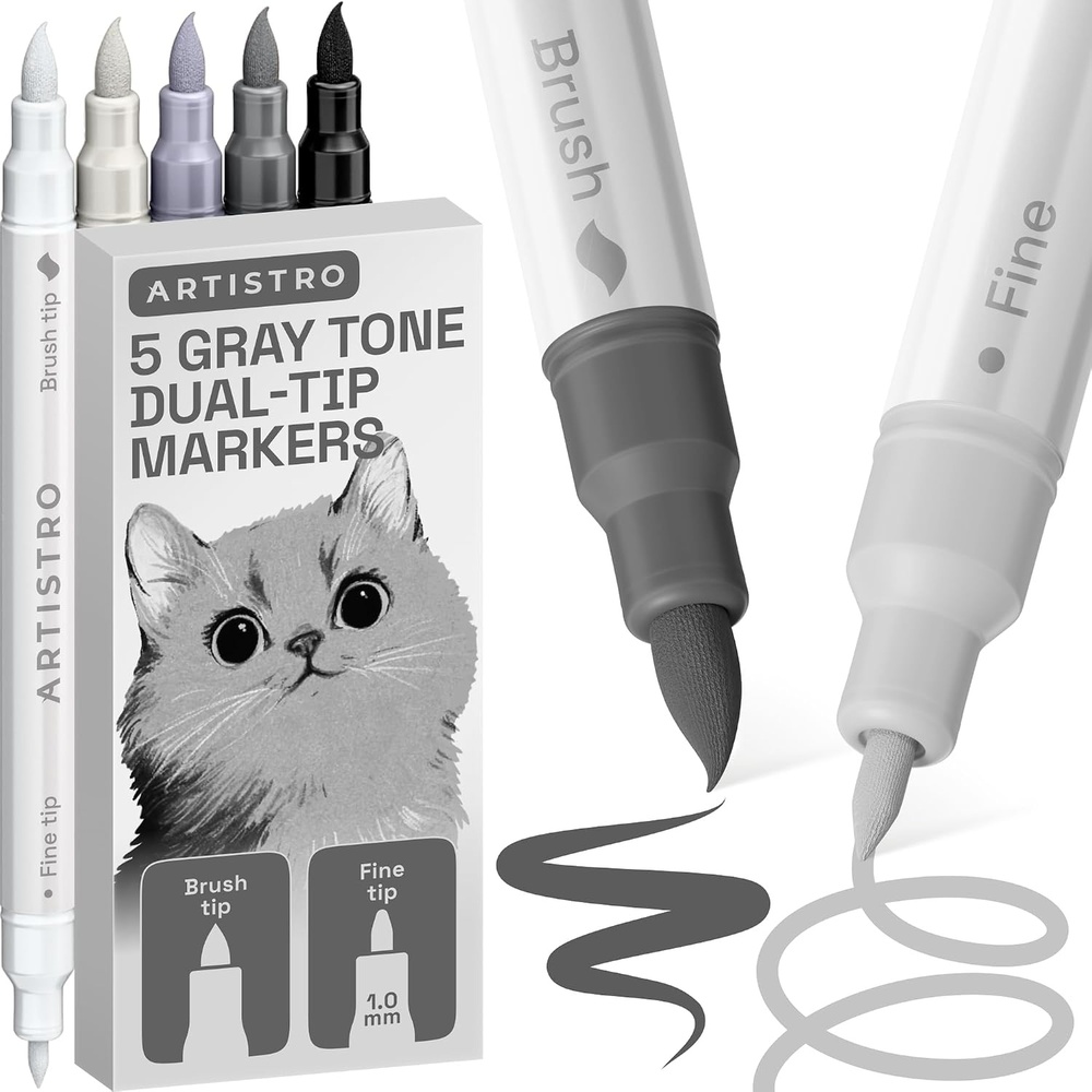 image:imageARTISTRO 36 Mixed Colors DualTip Acrylic Paint Marker Pens for DrawingGray Tones