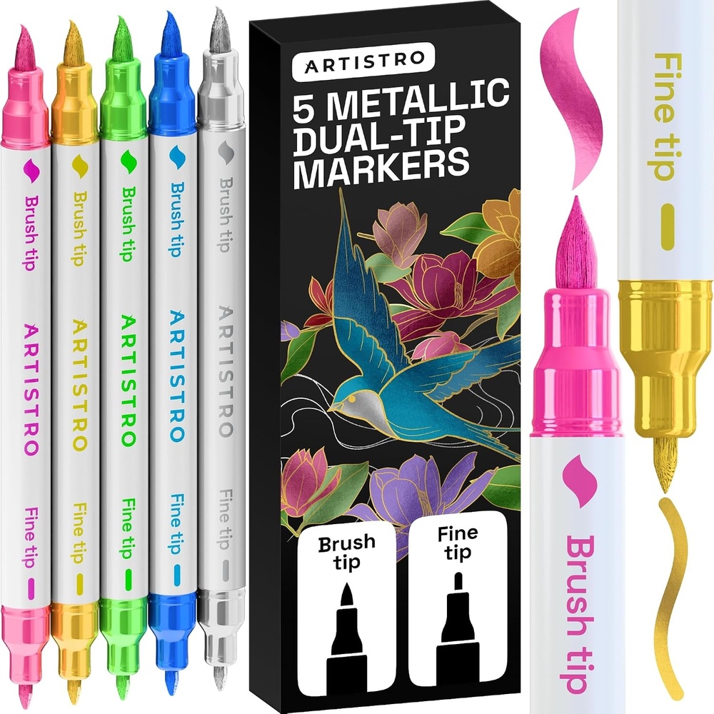 image:imageARTISTRO 36 Mixed Colors DualTip Acrylic Paint Marker Pens for DrawingMetallic