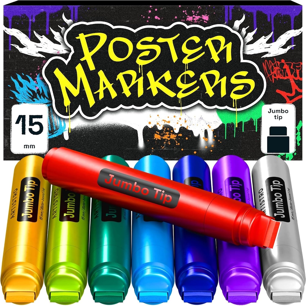 image:imageARTISTRO 8 Metallic Poster Markers Jumbo Markers Set with 15mm Wide Jumbo Tip for Murals Posters Tagging Rock Wood Plastic Leather Metal Fabric Ceramic8