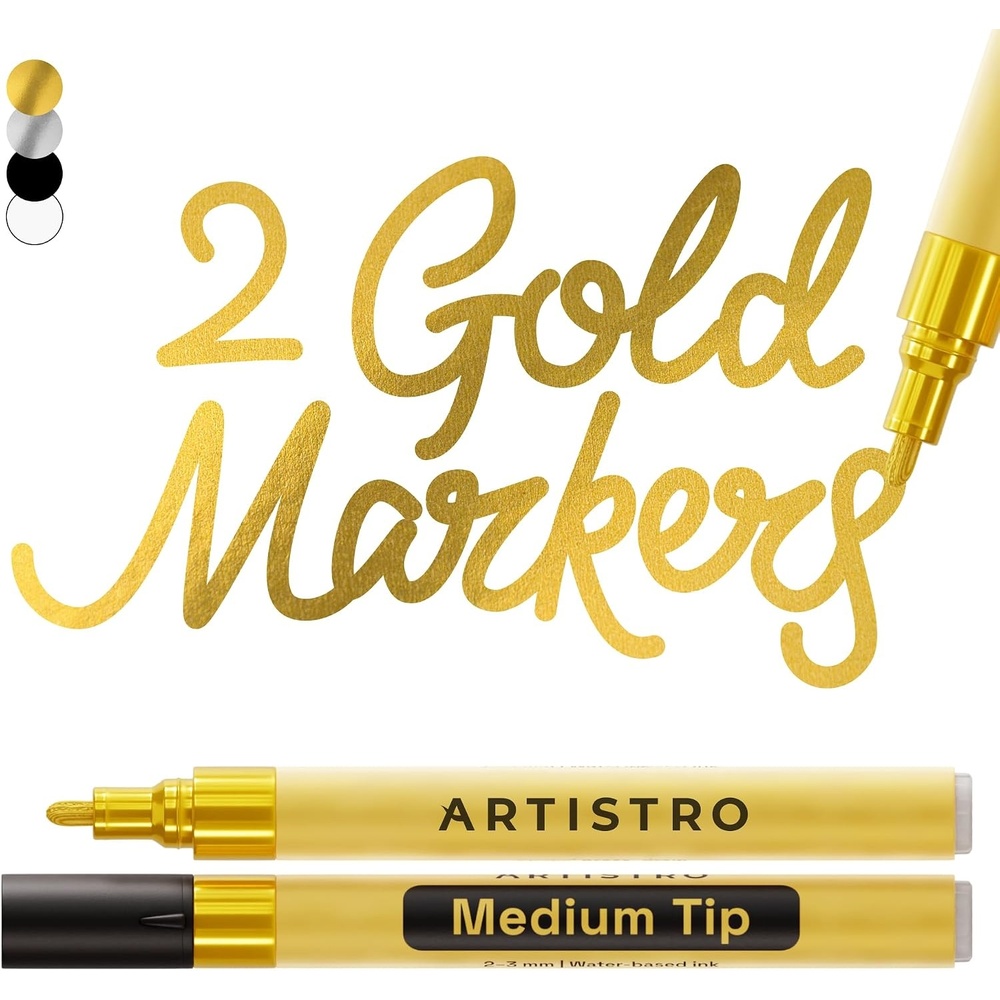 image:imageARTISTRO Black Acrylic Paint Markers 07mm Extra FineTip Set of 2Gold