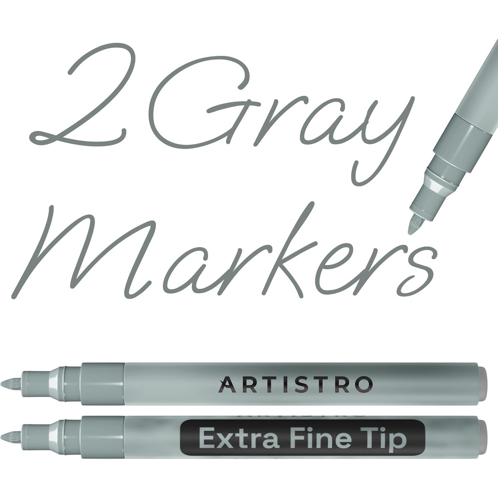 image:imageARTISTRO Black Acrylic Paint Markers 07mm Extra FineTip Set of 2Gray