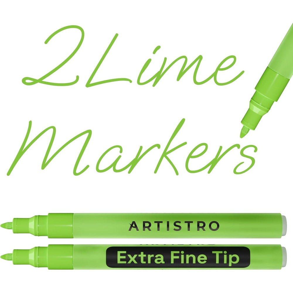 image:imageARTISTRO Black Acrylic Paint Markers 07mm Extra FineTip Set of 2Light Green