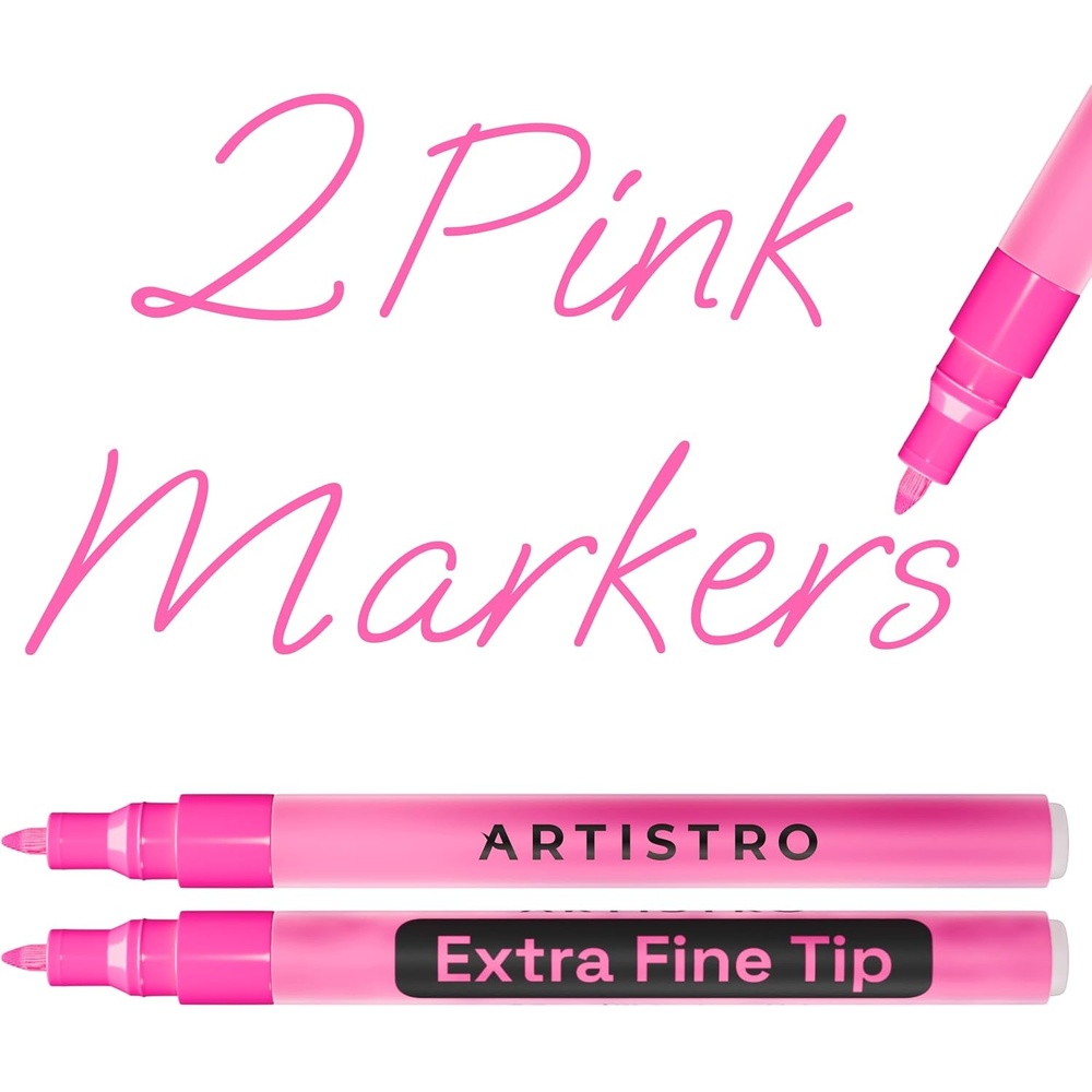 image:imageARTISTRO Black Acrylic Paint Markers 07mm Extra FineTip Set of 2Pink