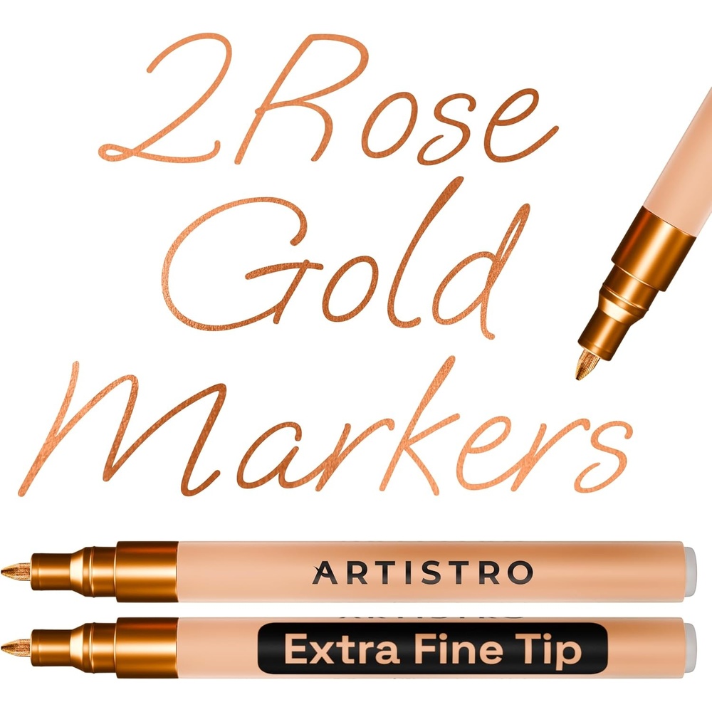 image:imageARTISTRO Black Acrylic Paint Markers 07mm Extra FineTip Set of 2Rose Gold