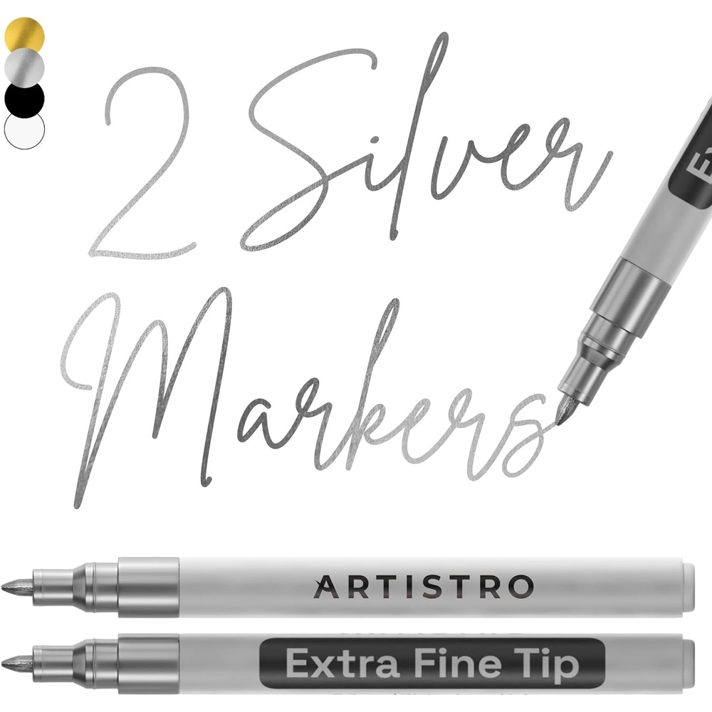 image:imageARTISTRO Black Acrylic Paint Markers 07mm Extra FineTip Set of 2Silver