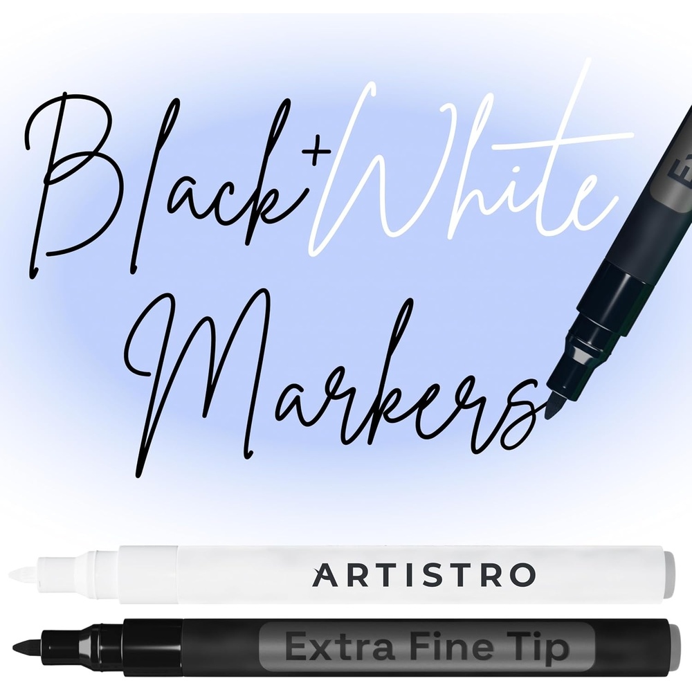 image:imageARTISTRO Black Acrylic Paint Markers  07mm Extra FineTip  Set of 2White  Black