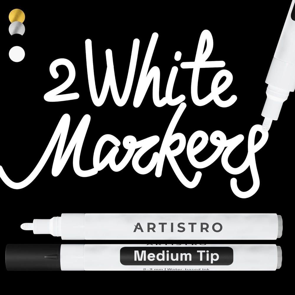 image:imageARTISTRO Black Acrylic Paint Markers 07mm Extra FineTip Set of 2White