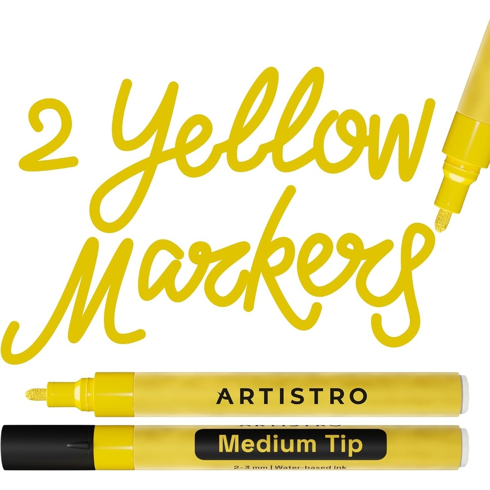 image:imageARTISTRO Black Acrylic Paint Markers 07mm Extra FineTip Set of 2Yellow