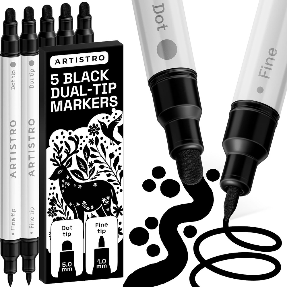 image:imageARTISTRO Black DualTip Acrylic Paint Marker Pens Set of 5Black