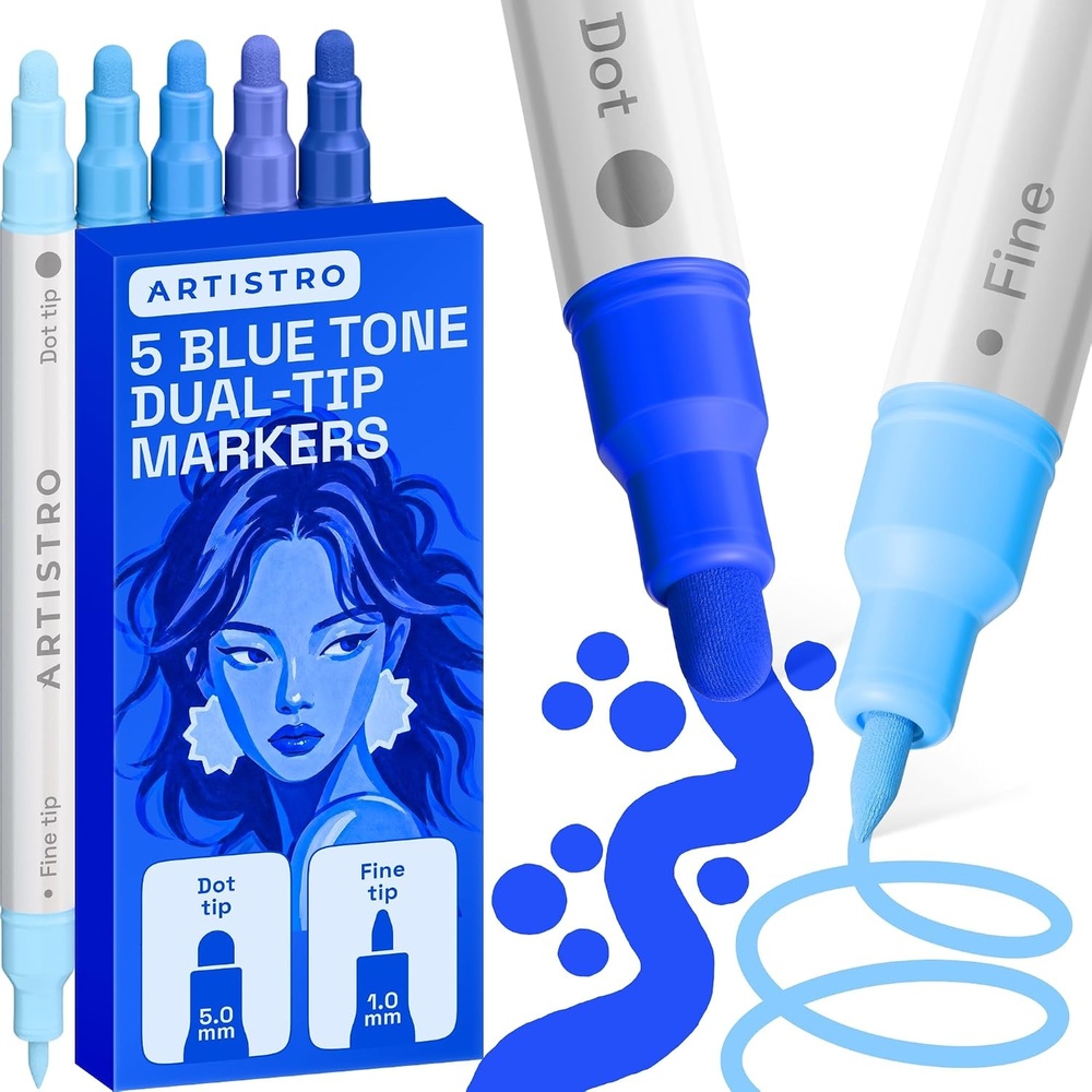 image:imageARTISTRO Black DualTip Acrylic Paint Marker Pens Set of 5Blue Tones