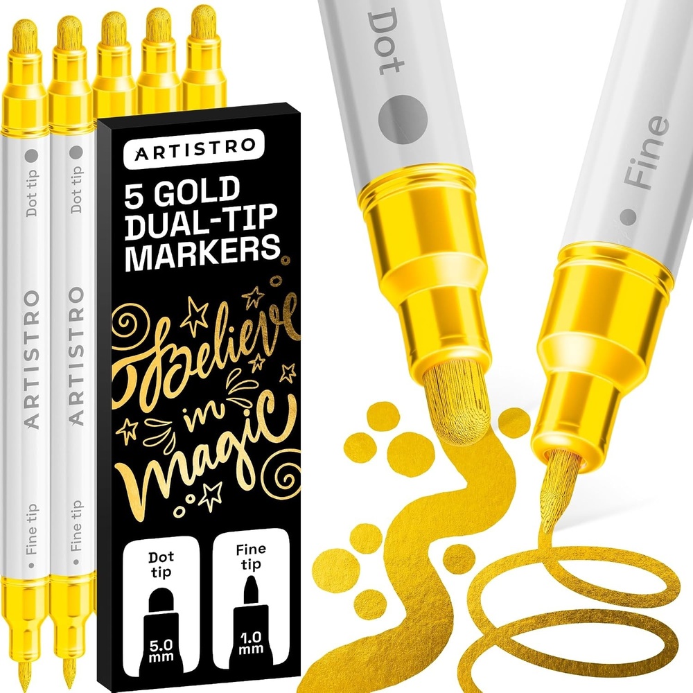 image:imageARTISTRO Black DualTip Acrylic Paint Marker Pens Set of 5Gold