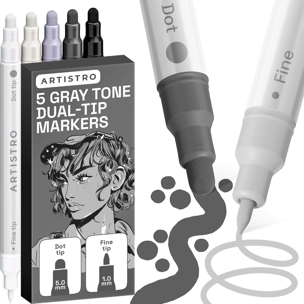 image:imageARTISTRO Black DualTip Acrylic Paint Marker Pens Set of 5Gray Tones