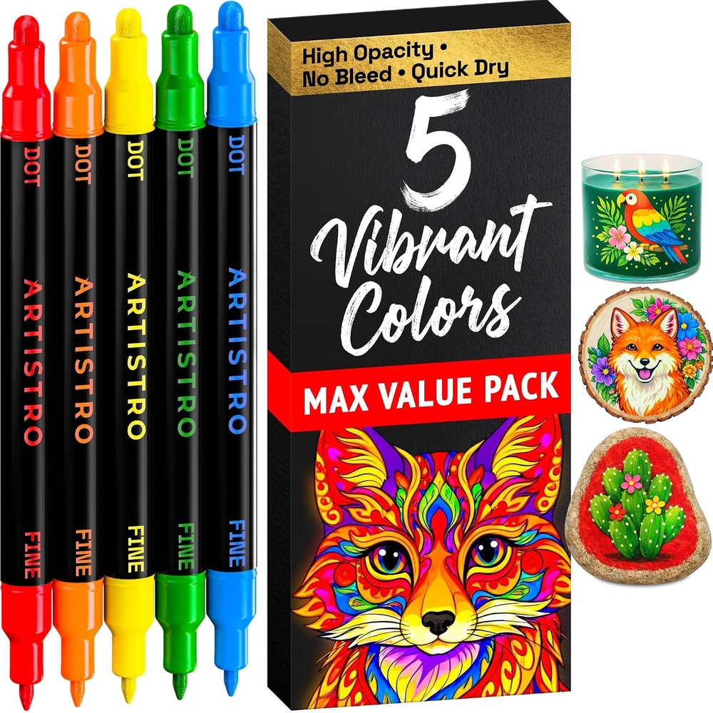 image:imageARTISTRO Black DualTip Acrylic Paint Marker Pens  Set of 5Multicolor
